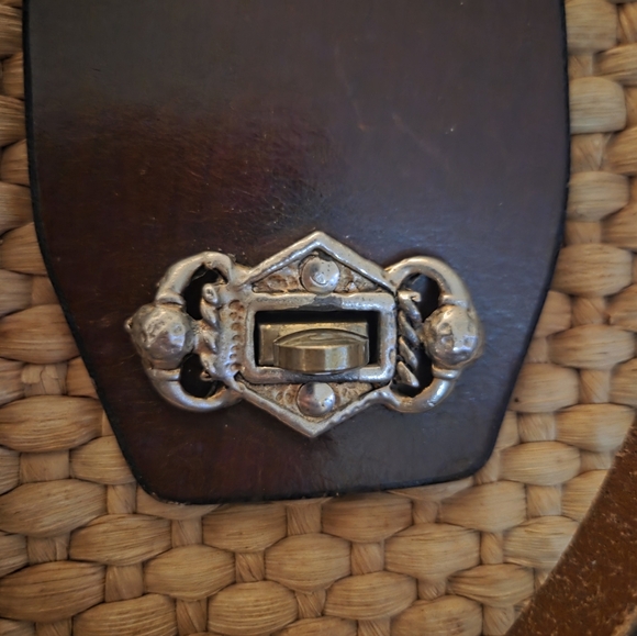 Vintage John Romain Straw Purse Bag Woven Double Leather Straps Turnlock EUC - Picture 16 of 16